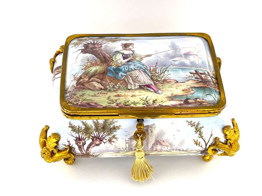 SOLD-French Crystal, Enamel & Porcelain Jewellery Boxes