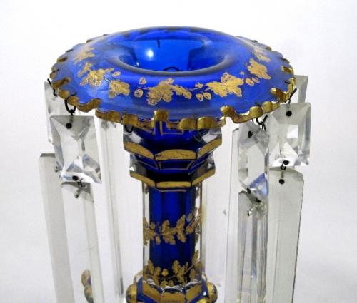 Pair of Blue Antique Bohemian Glass Lustres