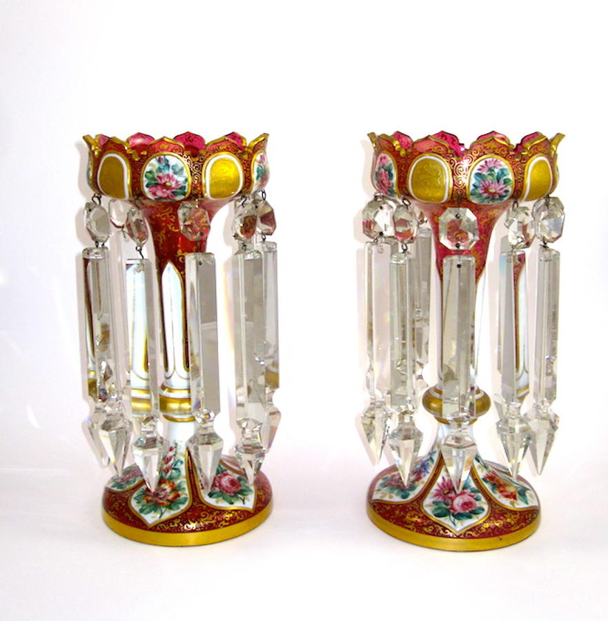 Pair of Bohemian Overlay Glass Lustres c.1860