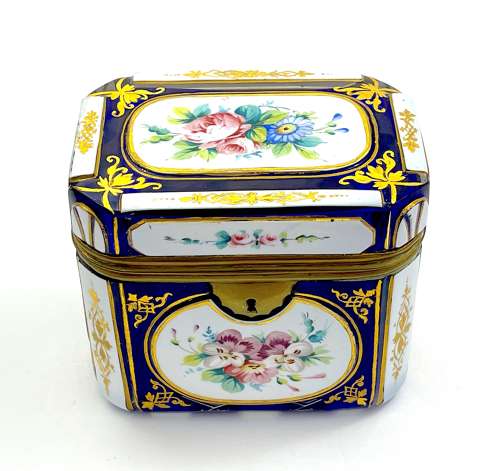 Antique Bohemian Blue Overlay Glass Casket