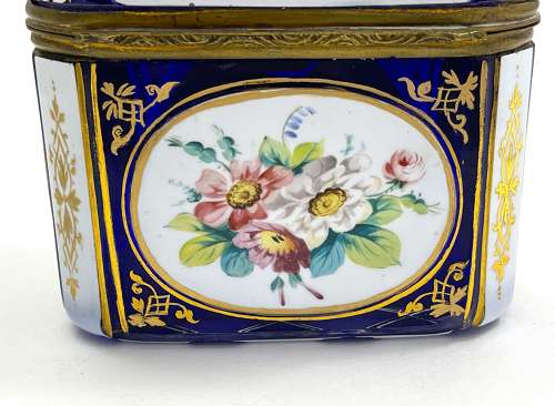 Antique Bohemian Blue Overlay Glass Casket