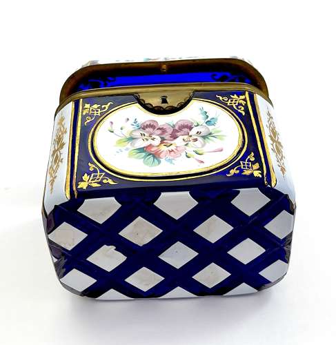 Antique Bohemian Blue Overlay Glass Casket
