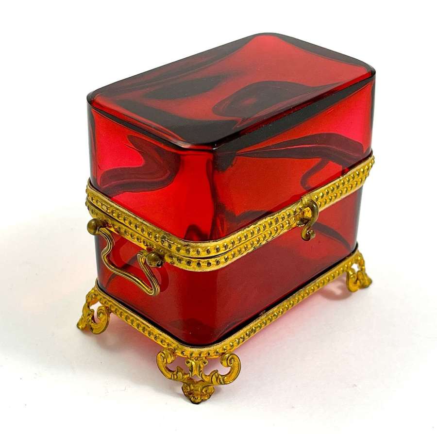 Antique French Red Crystal Casket