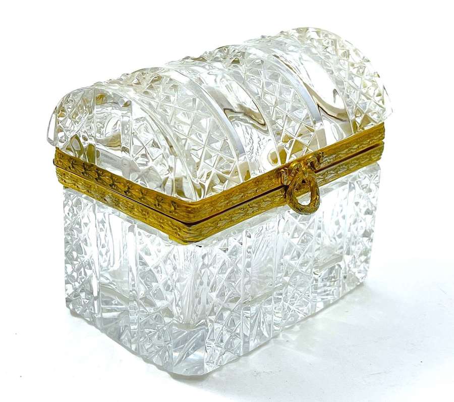 Antique Baccarat Cut Crystal Jewellery Casket Box with Dome Lid