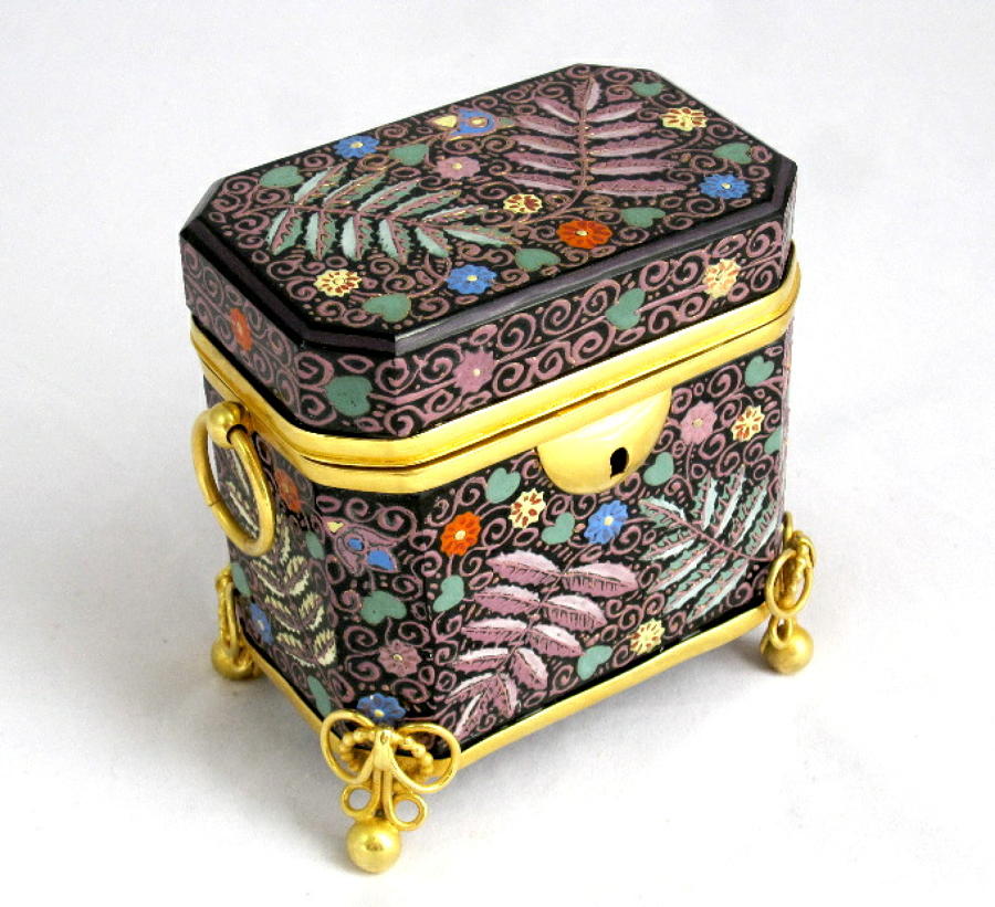 Unusual Bohemian Black Opaline Glass Casket
