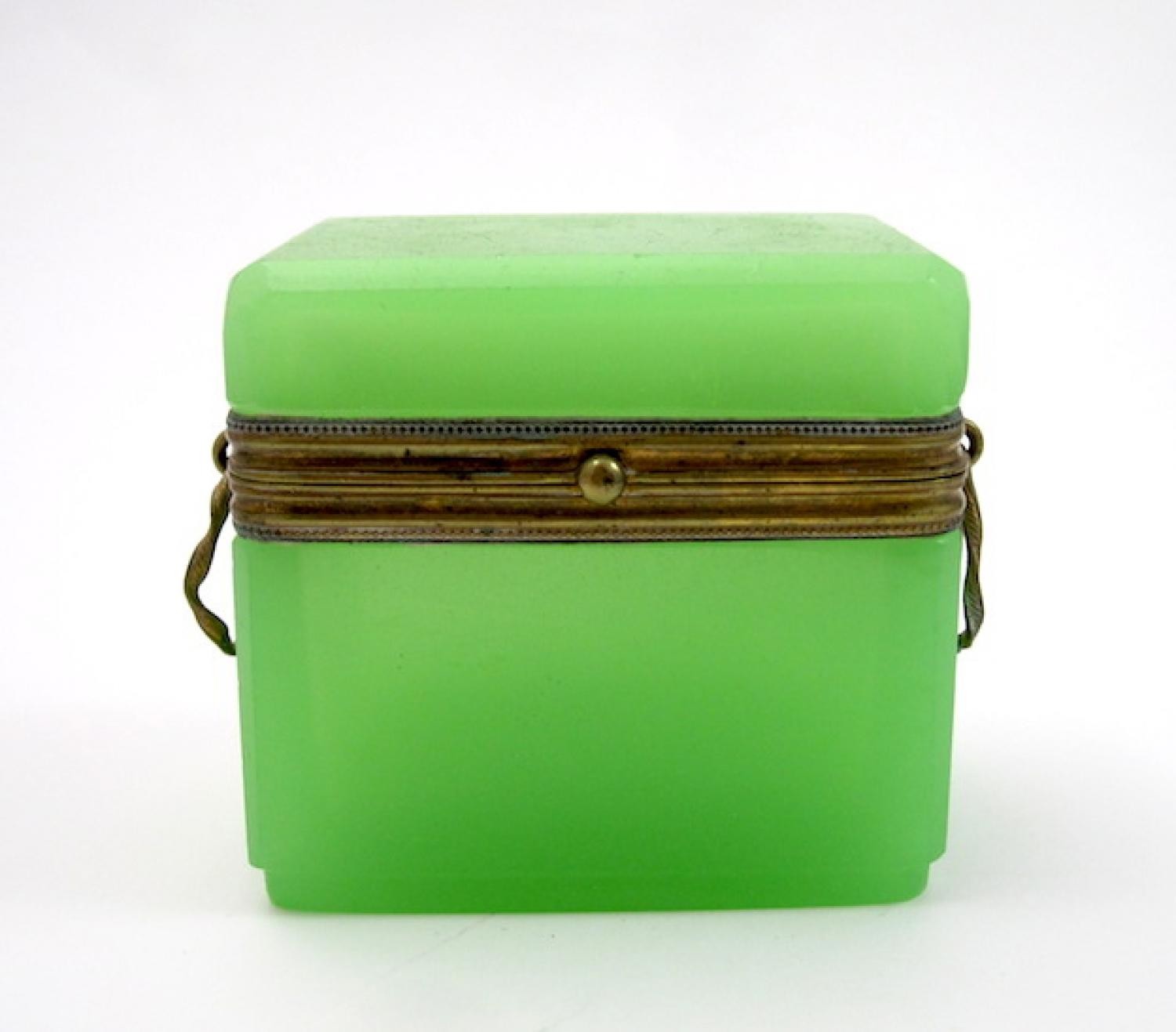 Antique Miniature Green Opaline Glass Box