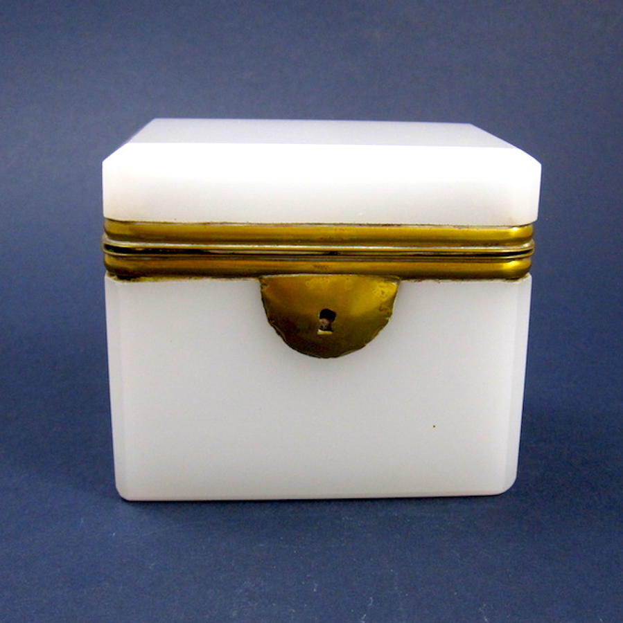 Small Antique French White Opaline Glass Box