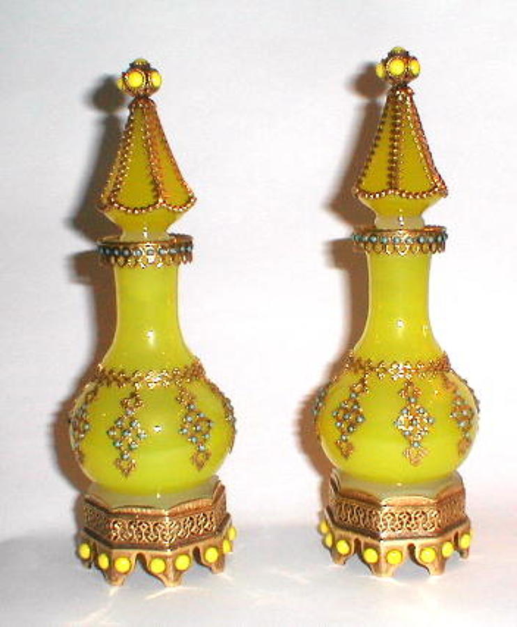  Pair French Yellow Opaline Scent Bottles