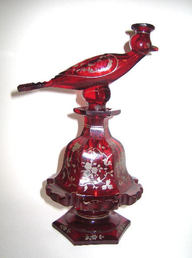 An Unusual Bohemian Red `Bird' Scent Bottle