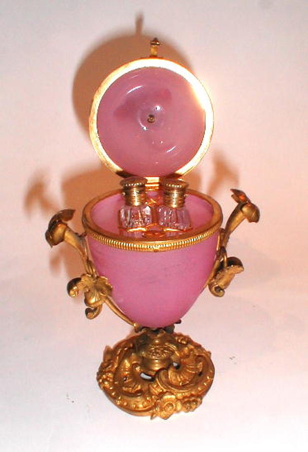 French Pink Opaline Glass Egg Box