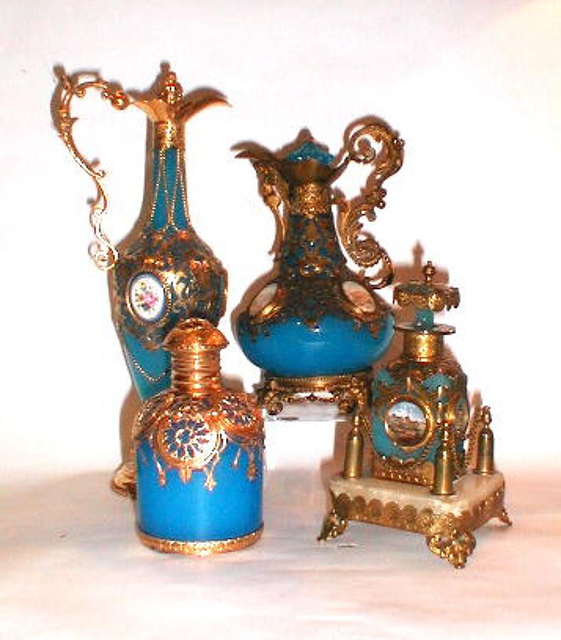A Selection of  Blue Opaline  Scent Bottles