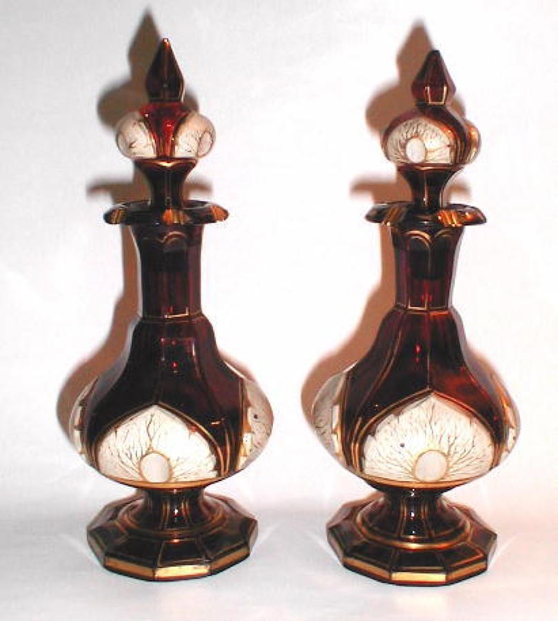 Pair of Bohemian Glass Scent Bottles