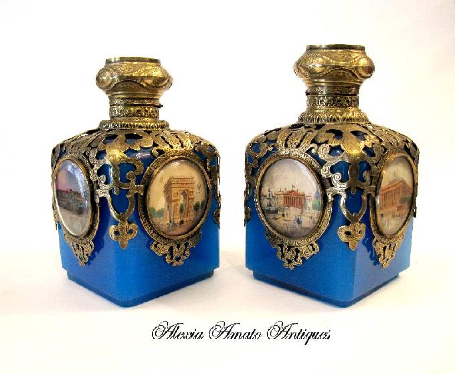 Pair of Antique Opaline Glass Scent Bottles