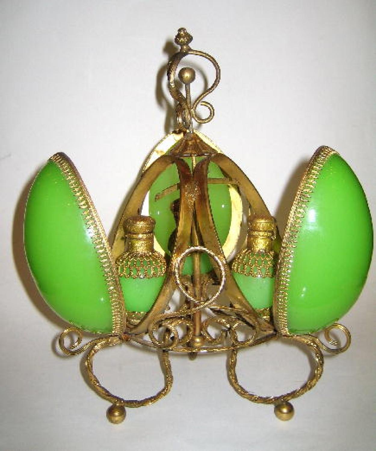 Green Opaline Glass Egg Centrepiece