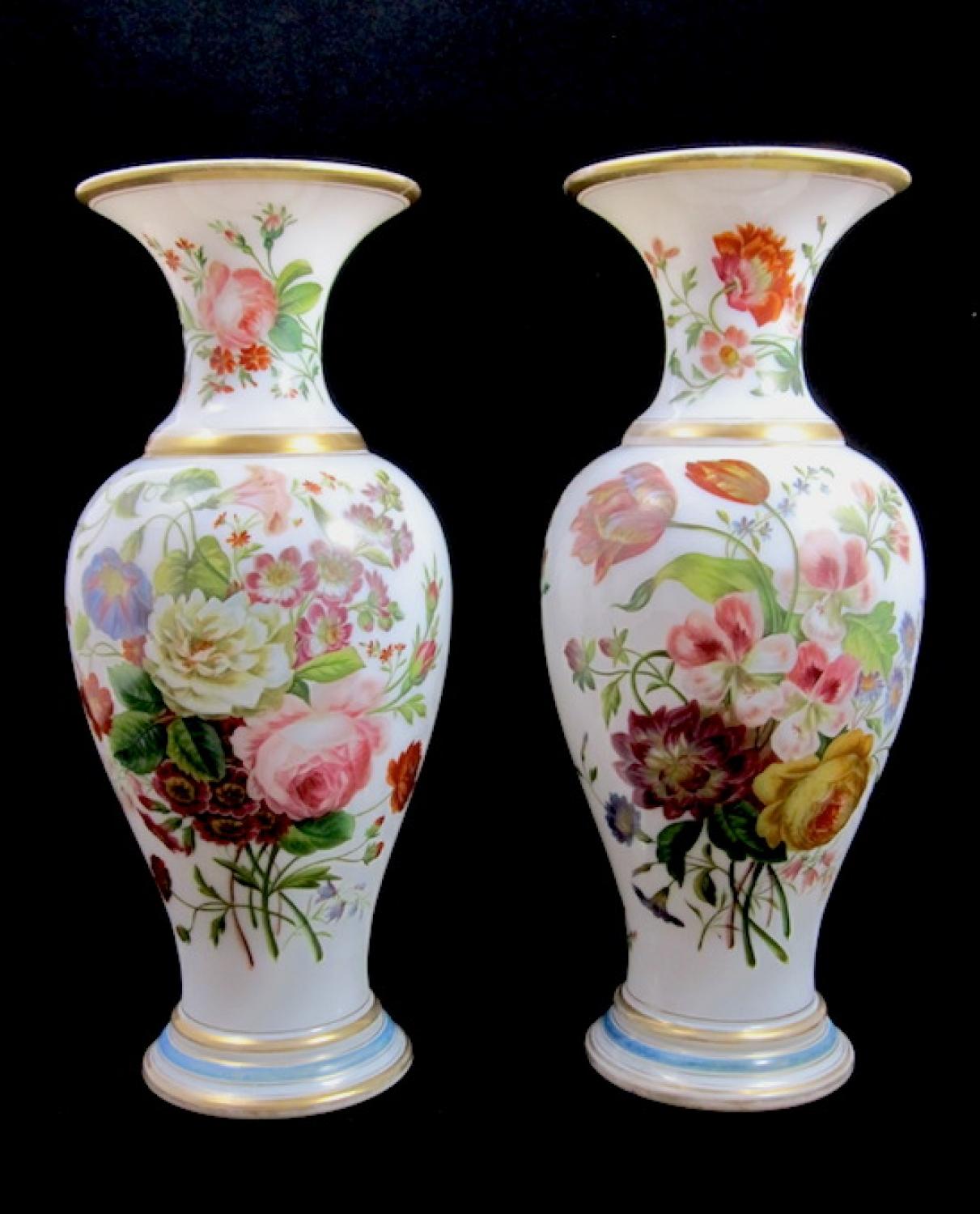 Pair of Baccarat Opaline Glass Vases