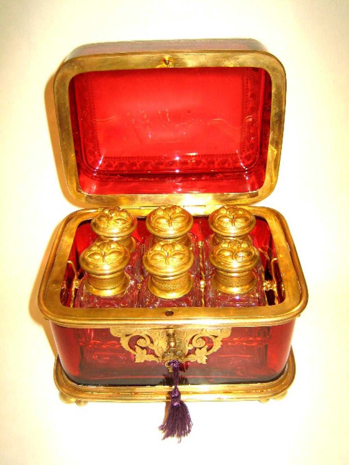 Antique French Ruby Red Perfume Casket