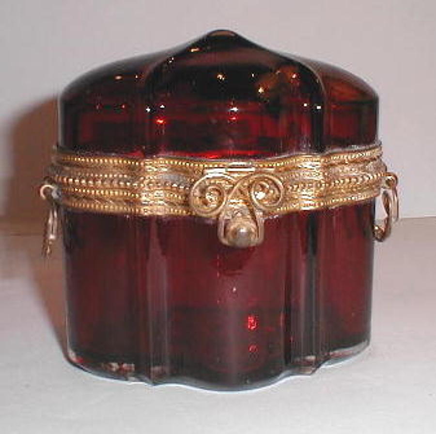 Antique French Ruby Red Glass Casket