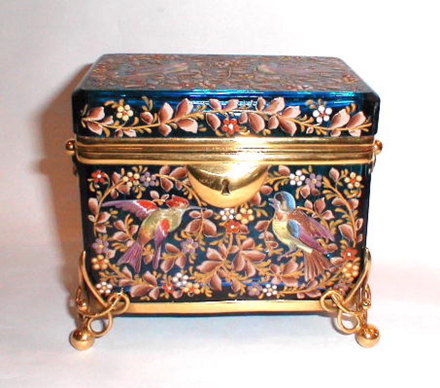 Antique Turquoise Moser Glass Casket