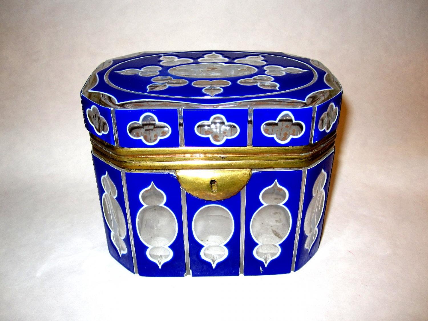 Bohemian 19th C Blue Overlay Glass Box