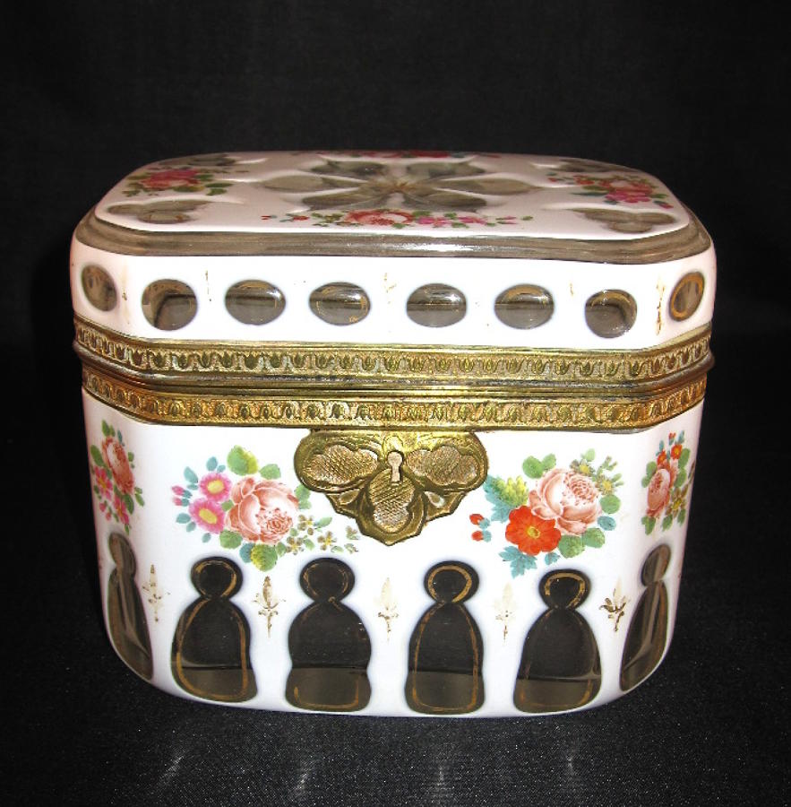 Antique Bohemian White Overlay Glass Casket