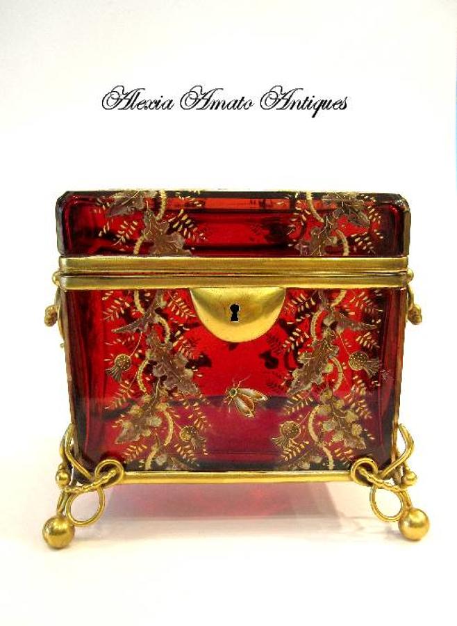 Antique Moser Red Glass Casket