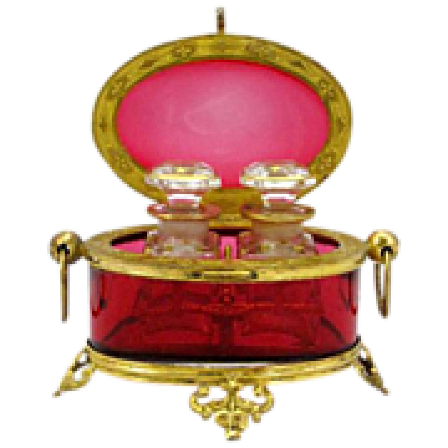 Antique French Ruby Red Glass Scent Casket