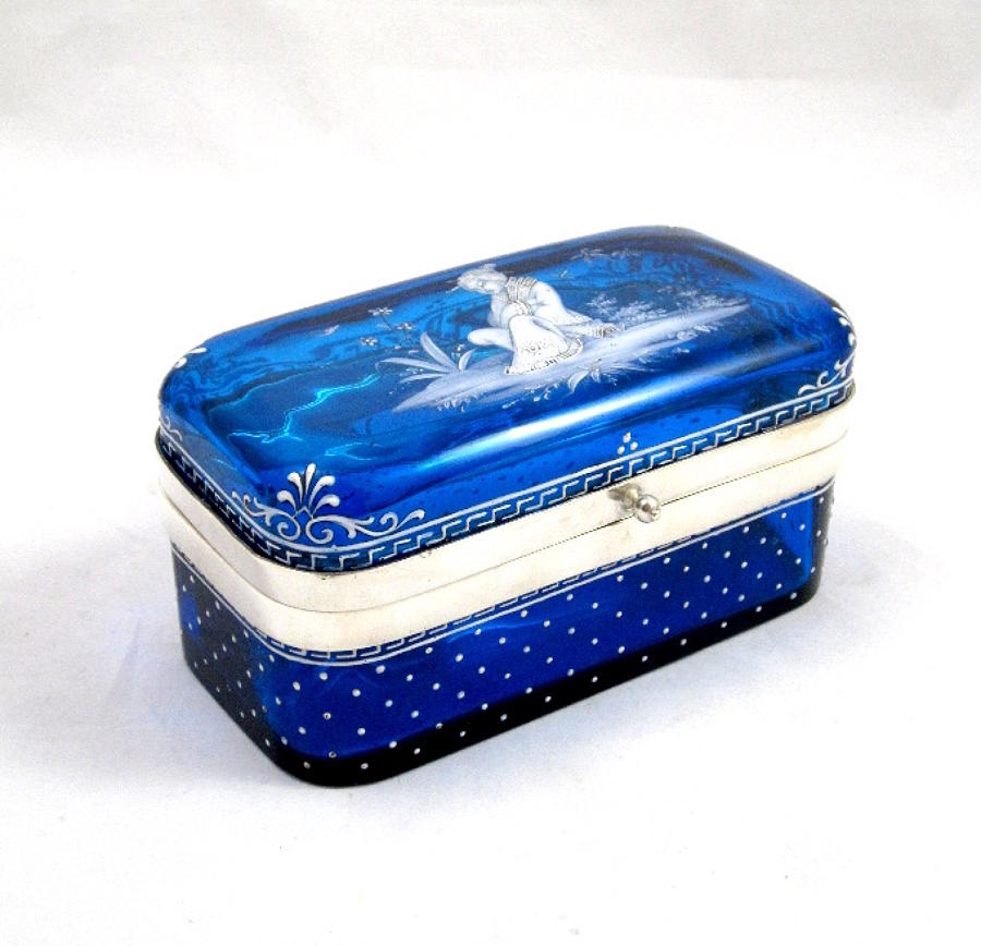 Antique Mary Gregory Turquoise Glass Casket