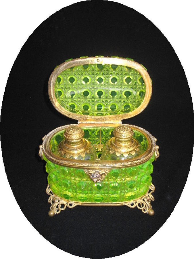 Rare Antique Uranium Cut Glass Scent Casket