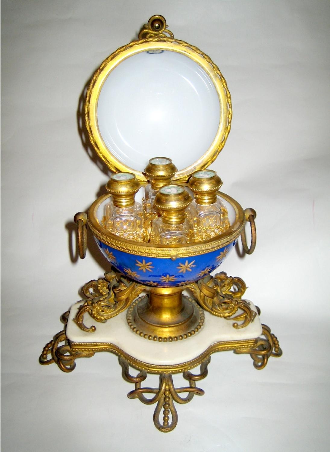 Antique FrenchBlue Opaline Glass Scent Casket