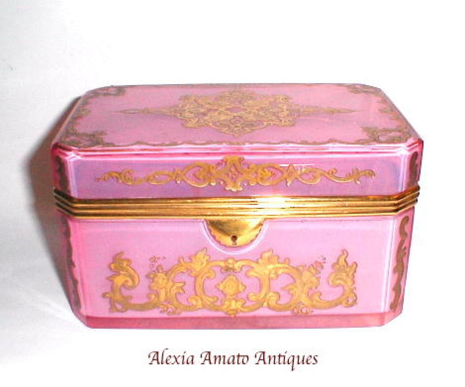 Antique French Pink Opaline Glass Casket