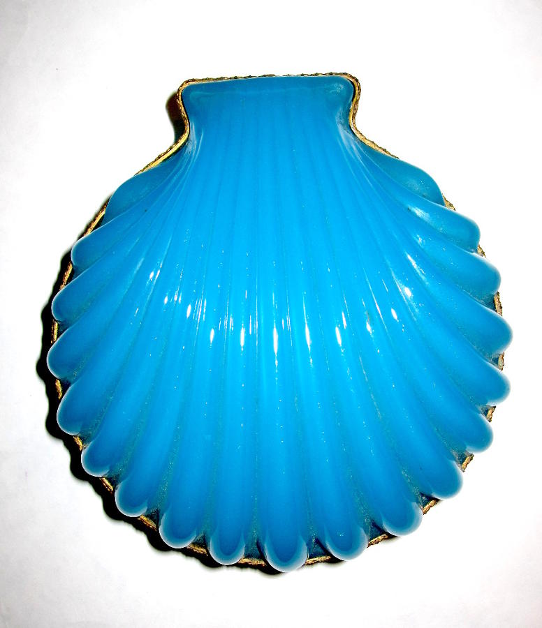 Antique French Blue Opaline Glass Shell Box