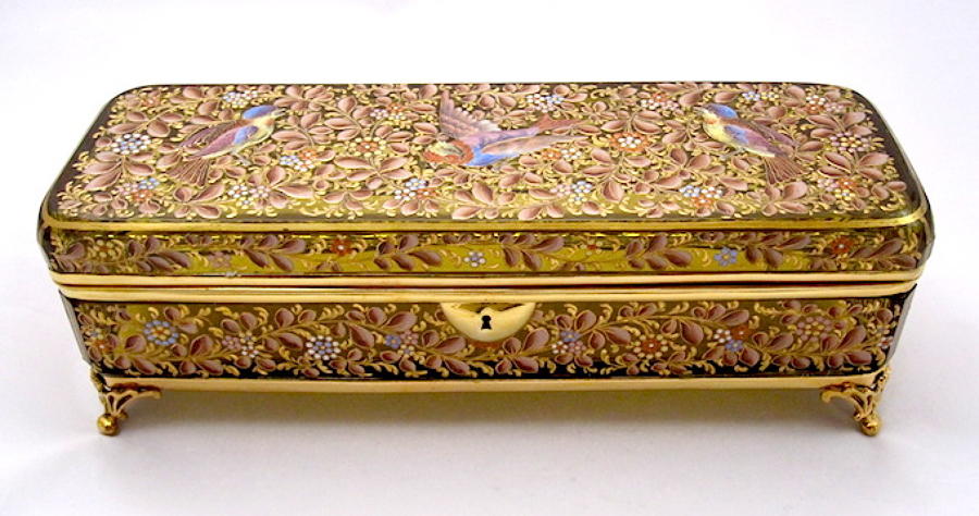 Large Antique Moser Enamelled Glass Casket