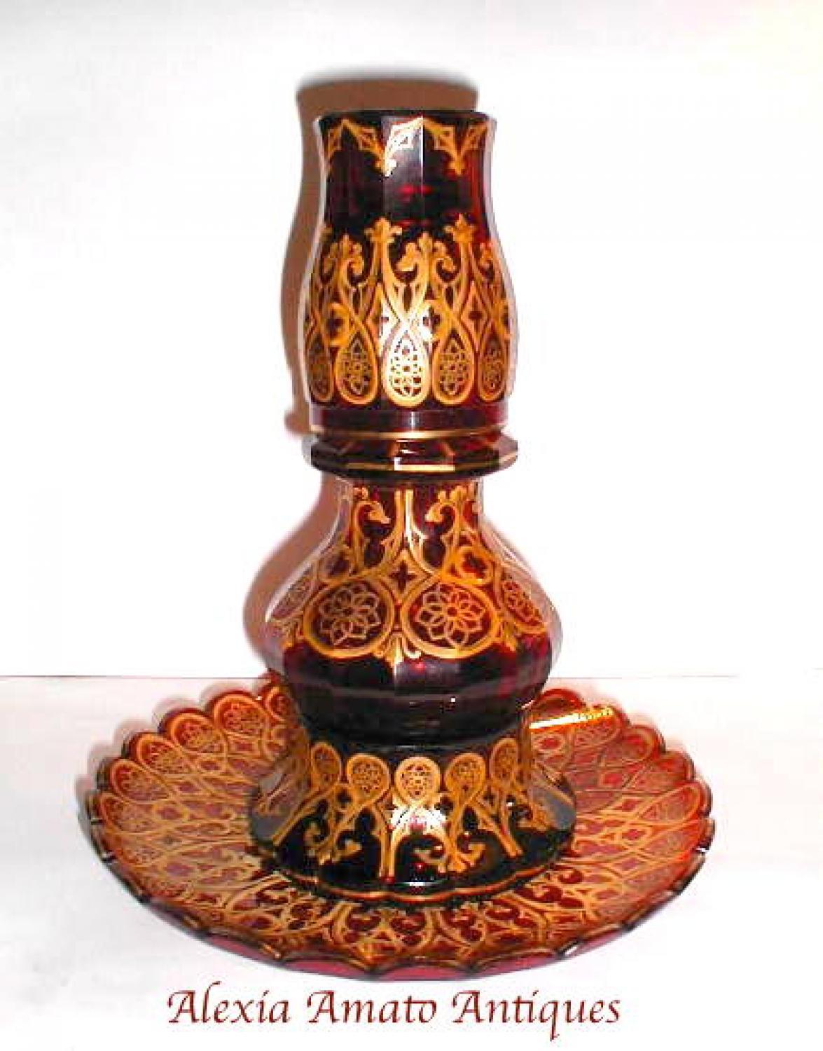 Bohemian Ruby Red & Gold Glass Decanter Set