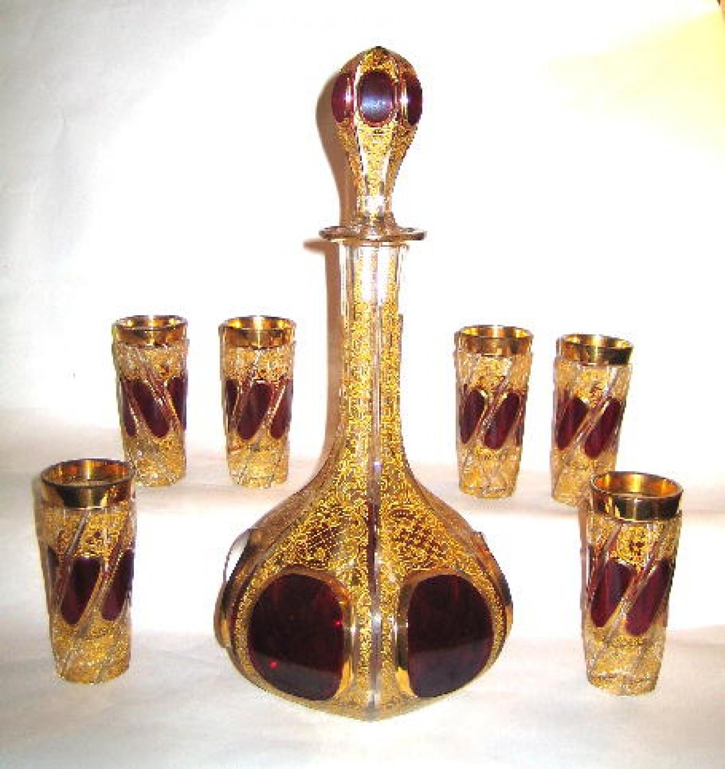 Antique Moser Glass Decanter Set