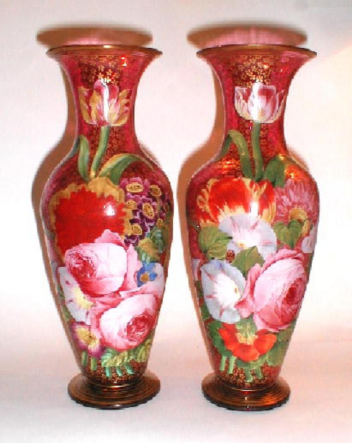 Unusual Pair of Bohemian 19th Century Vases