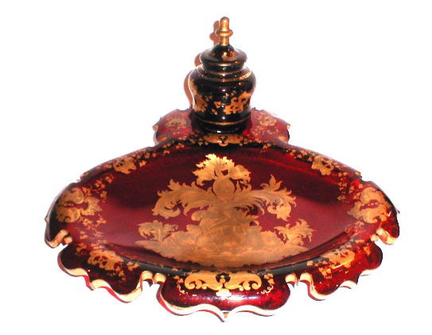 An Unusual Bohemian 19th Century Red Inkstand
