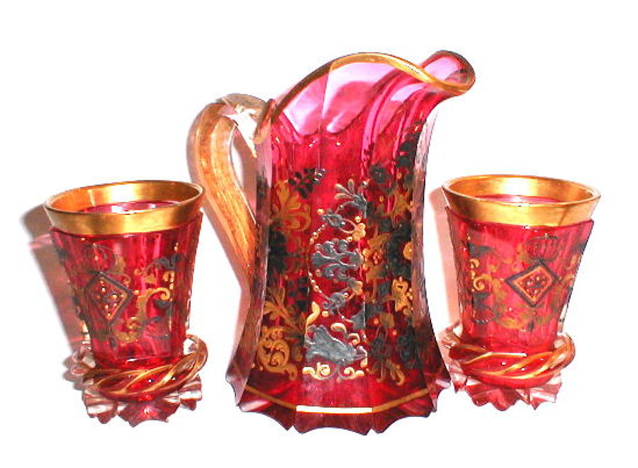 Bohemian Cranberry Glass Drinking Set 