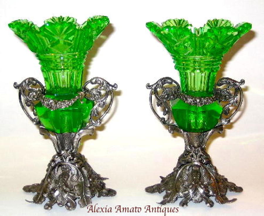 A Pair of Green Uranium Glass Vases