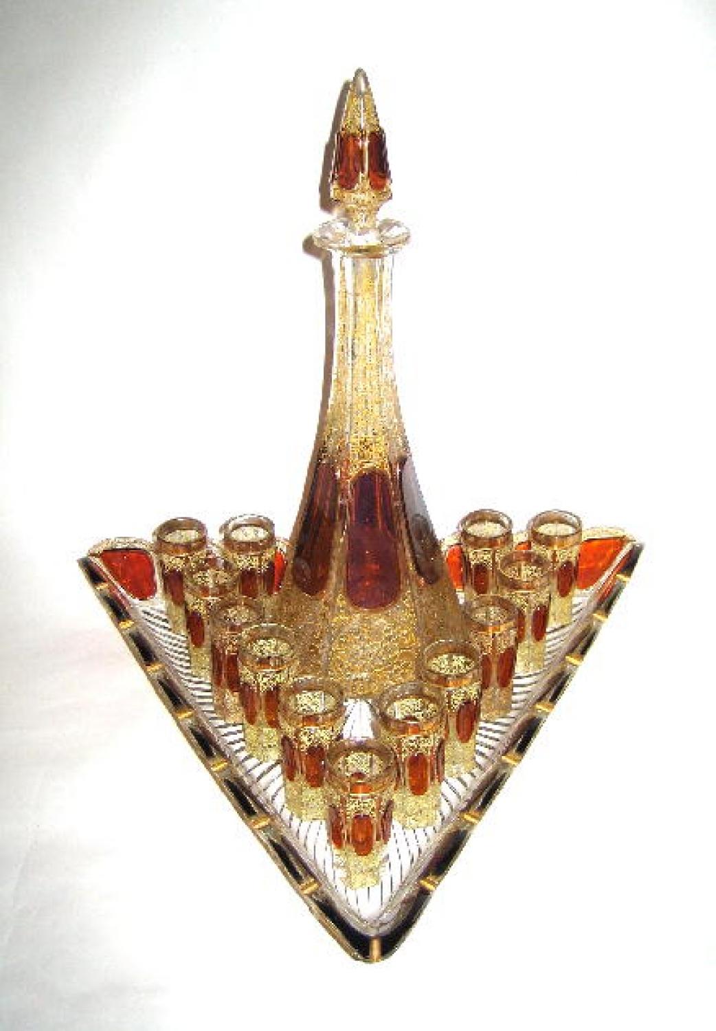 A Moser Red and Clear Glass Drinking Set