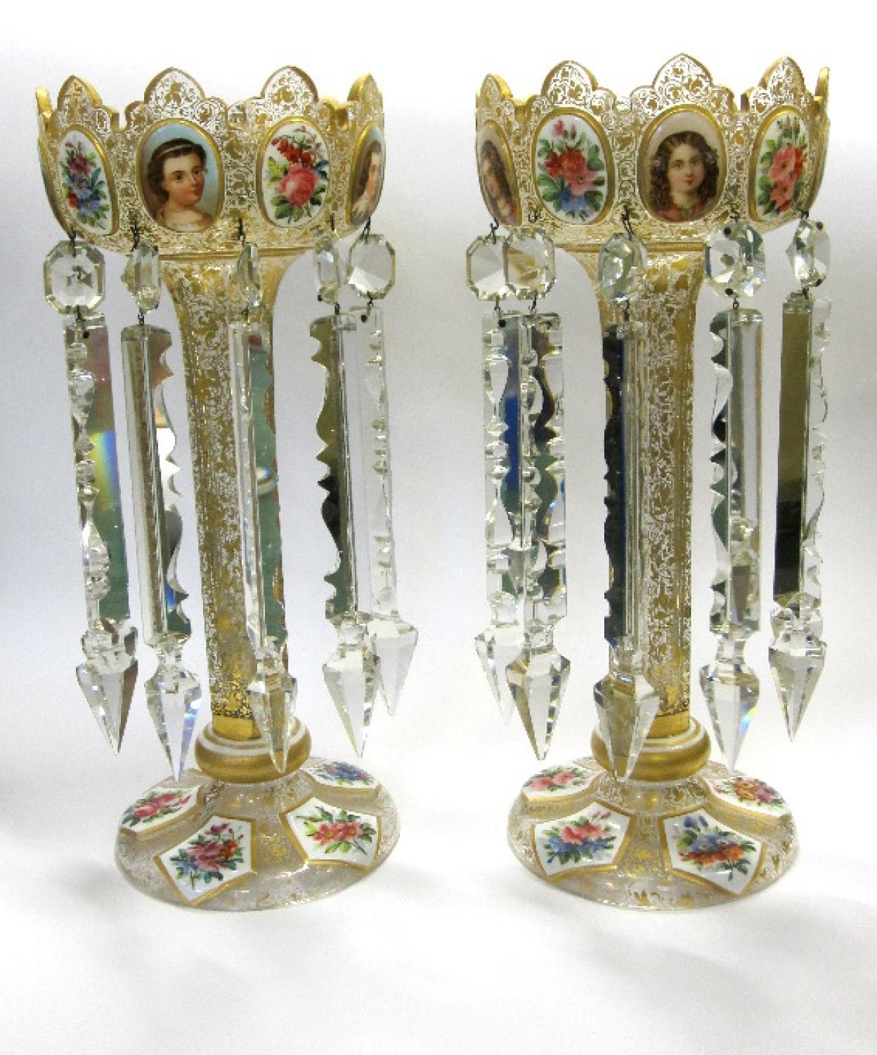 A Stunning Tall Pair of Antique Glass Lustres