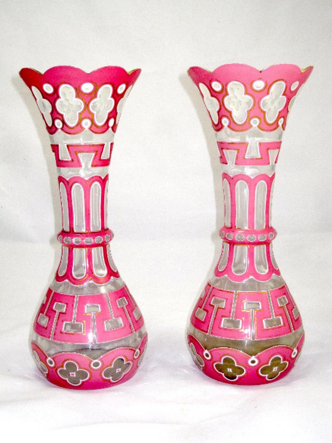 Pair Antique Bohemian Glass Vases