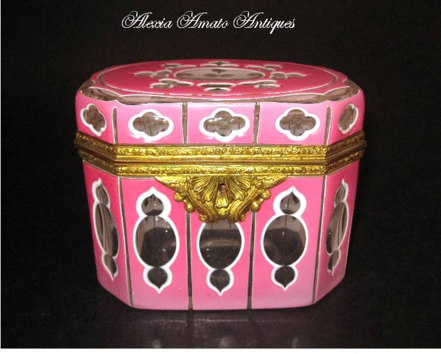 Rare Antique Bohemian Pink Overlay Casket