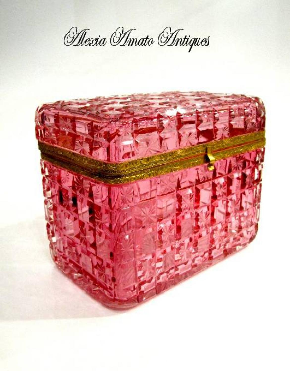 Antique Pink Baccarat Glass Casket Box