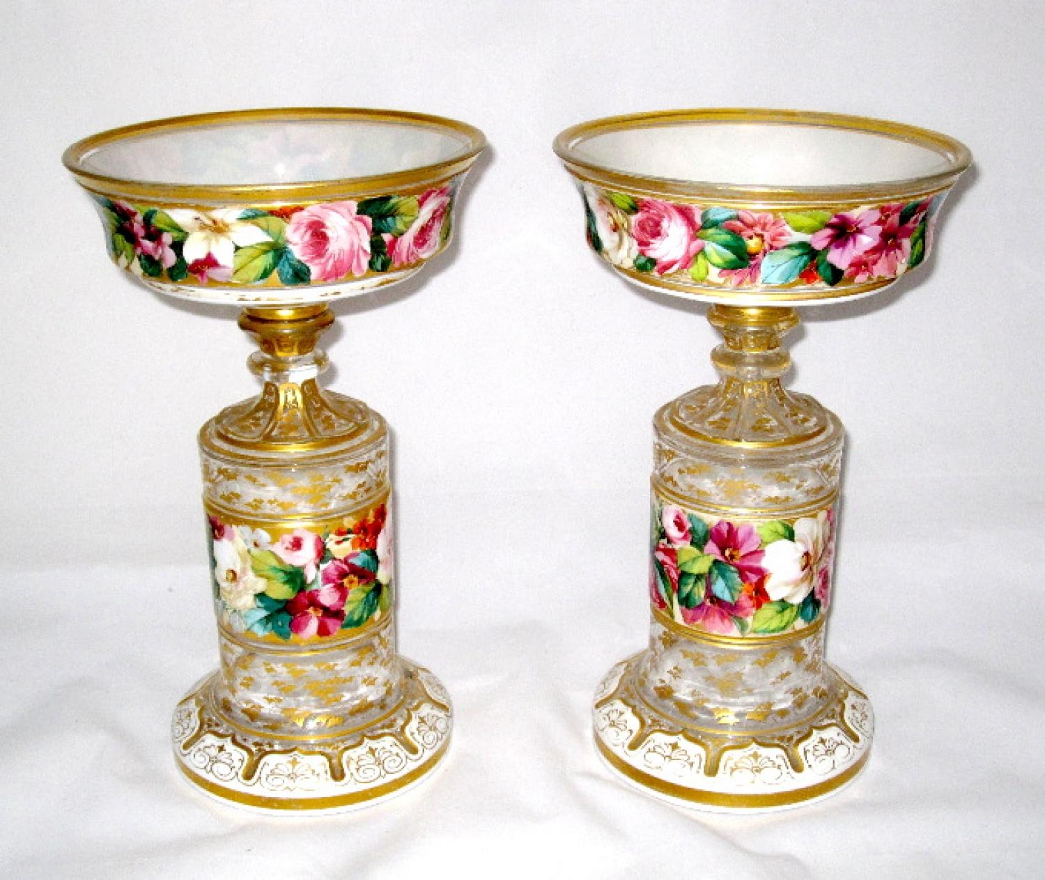 Pair Antique Bohemian Overlay Glass Vases