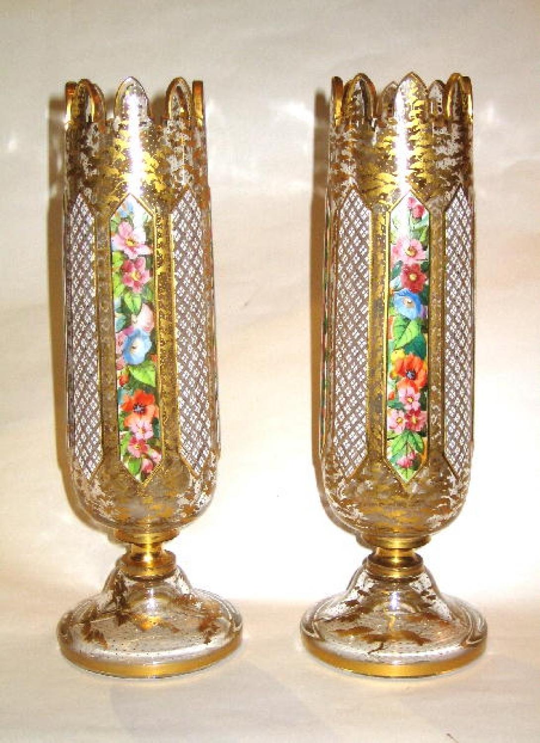 Antique Bohemian Overlay Glass Vases