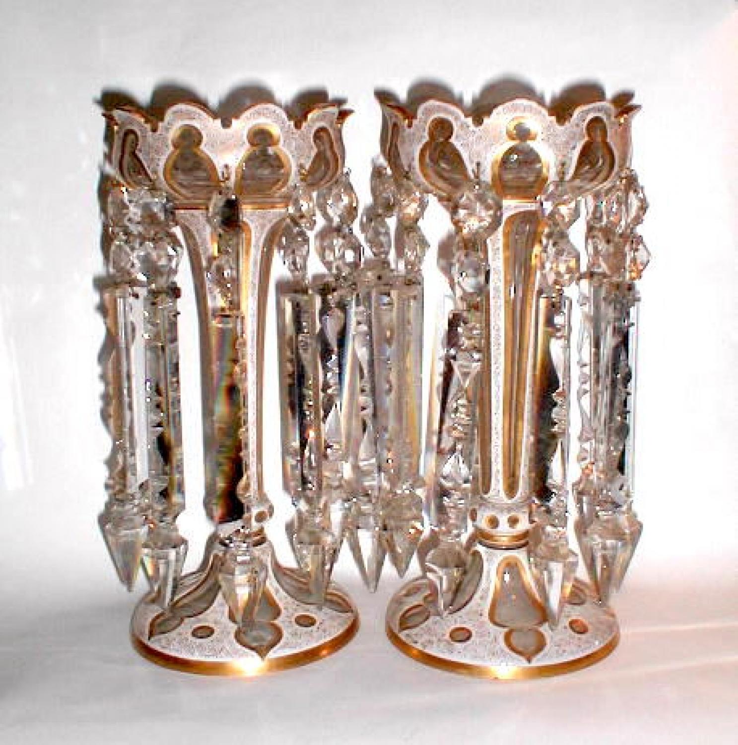 Pair of Bohemian Overlay Glass Lustres