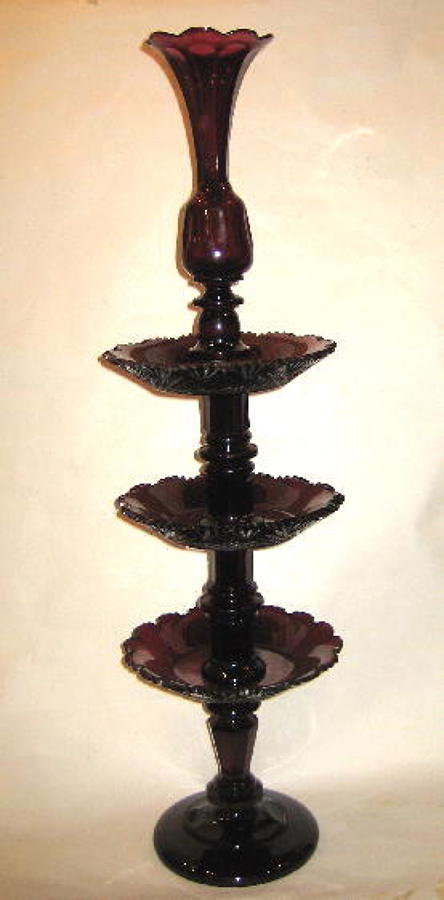 Tall Antique Bohemian Ruby Glass Centrepiece