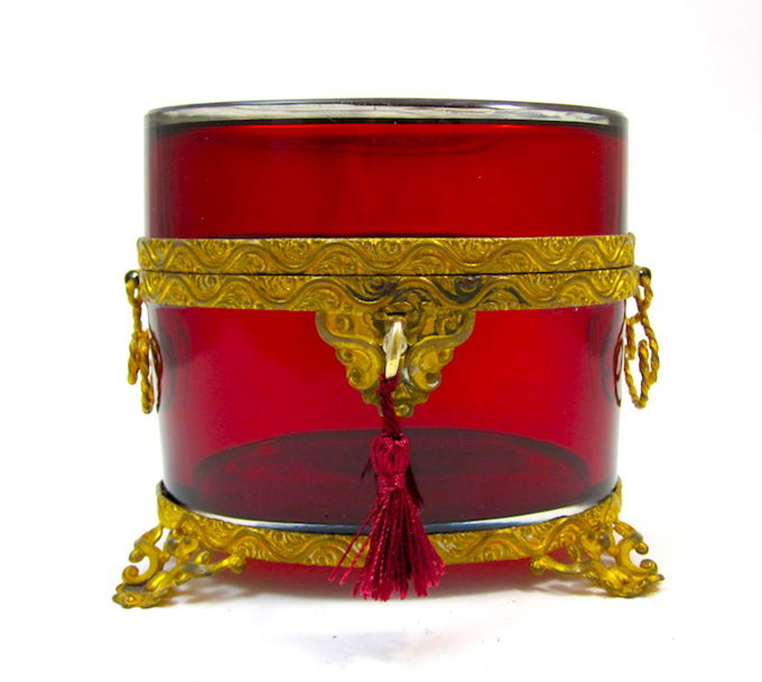Antique French Ruby Red Glass Casket Box