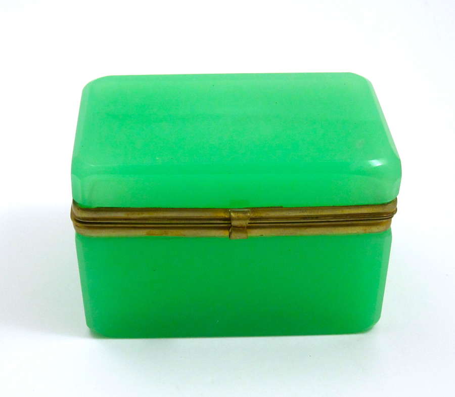 Antique French Green Opaline Glass Casket Box