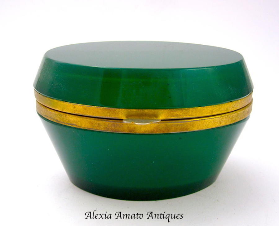 Antique French Oval Green Glass Casket Box